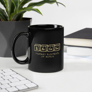 Schwarze glänzende Tasse “SArCaSm” (Periodensystem)