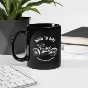 Schwarze glänzende Tasse “Born to Ride”