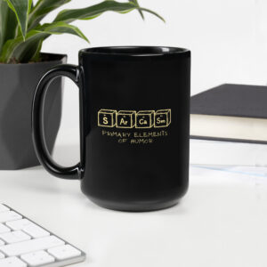 Schwarze glänzende Tasse “SArCaSm” (Periodensystem)